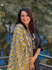 Mustard Ajrak Tassel Duppatta