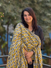 Mustard Ajrak Tassel Duppatta