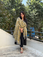 Mustard Ajrak Tassel Duppatta