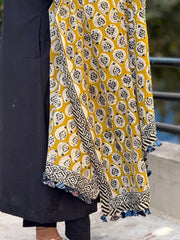 Mustard Ajrak Tassel Duppatta