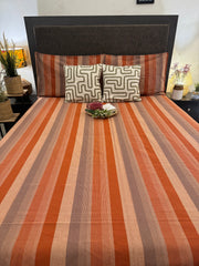 Handloom Orange Stripe King Bedsheet