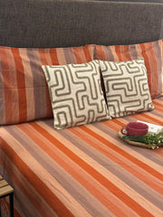 Handloom Orange Stripe King Bedsheet