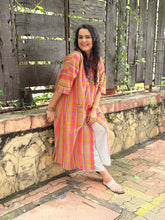 Madras Check Antifit Kurta - Pastel Neon
