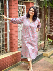 Grey Pink Marigold Antifit Kurta