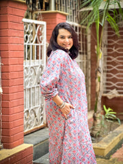 Grey Pink Marigold Antifit Kurta