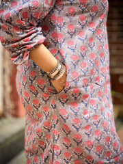 Grey Pink Marigold Antifit Kurta