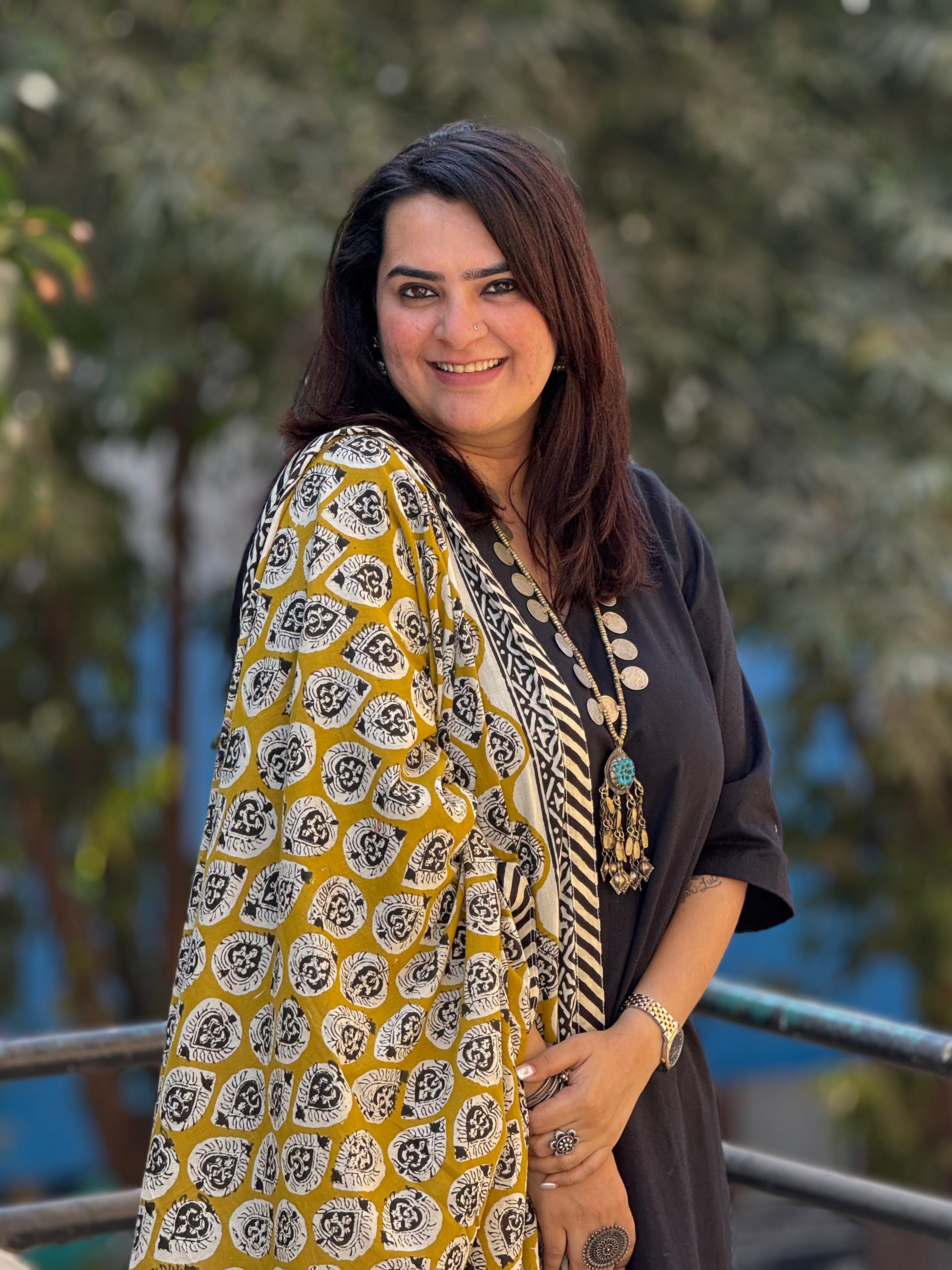 Mustard Ajrak Tassel Duppatta