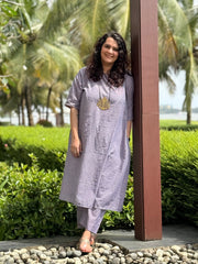 Purple Handloom Check Coord