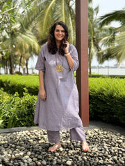 Purple Handloom Check Coord