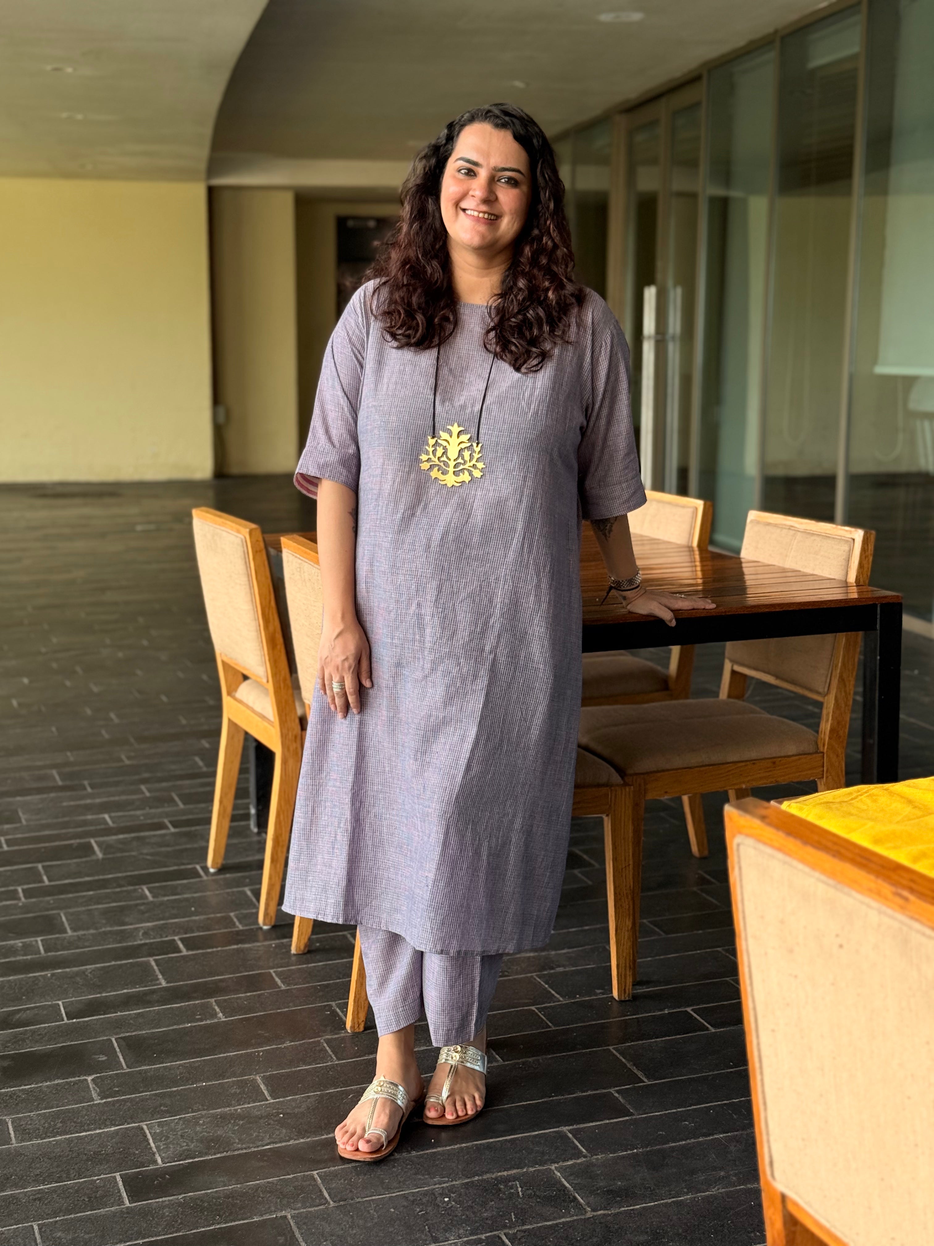 Purple Handloom Check Coord