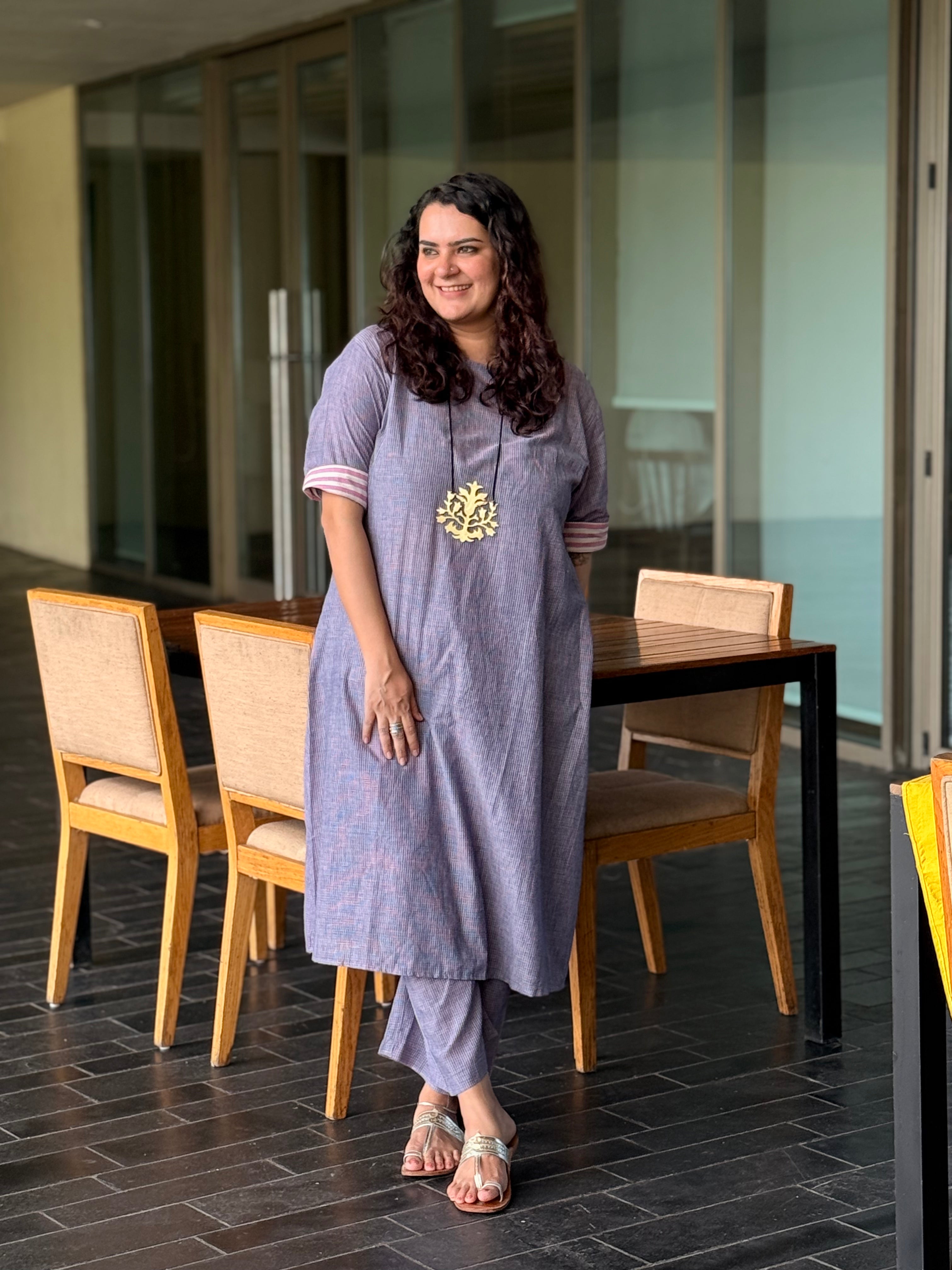 Purple Handloom Check Coord
