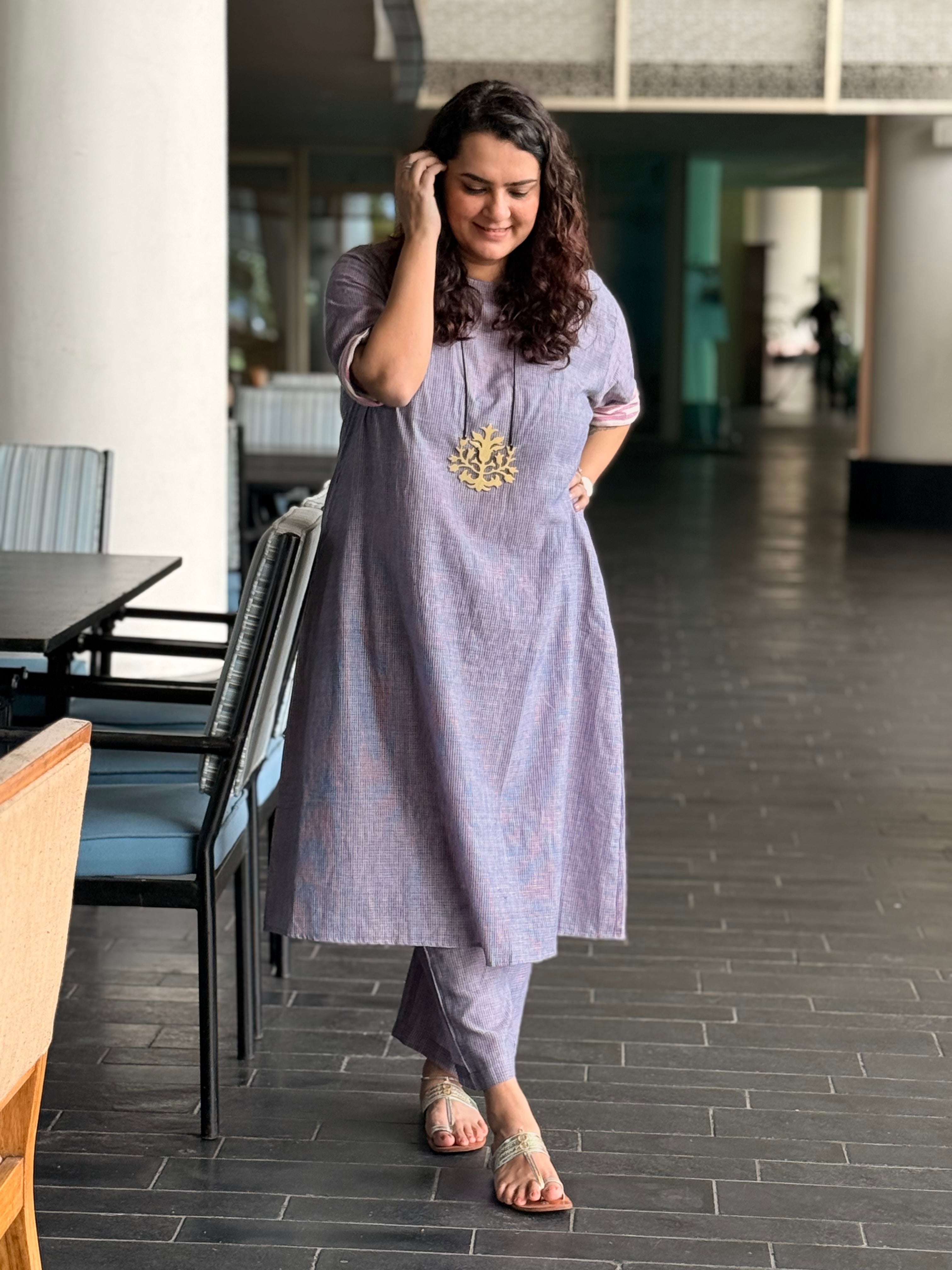 Purple Handloom Check Coord