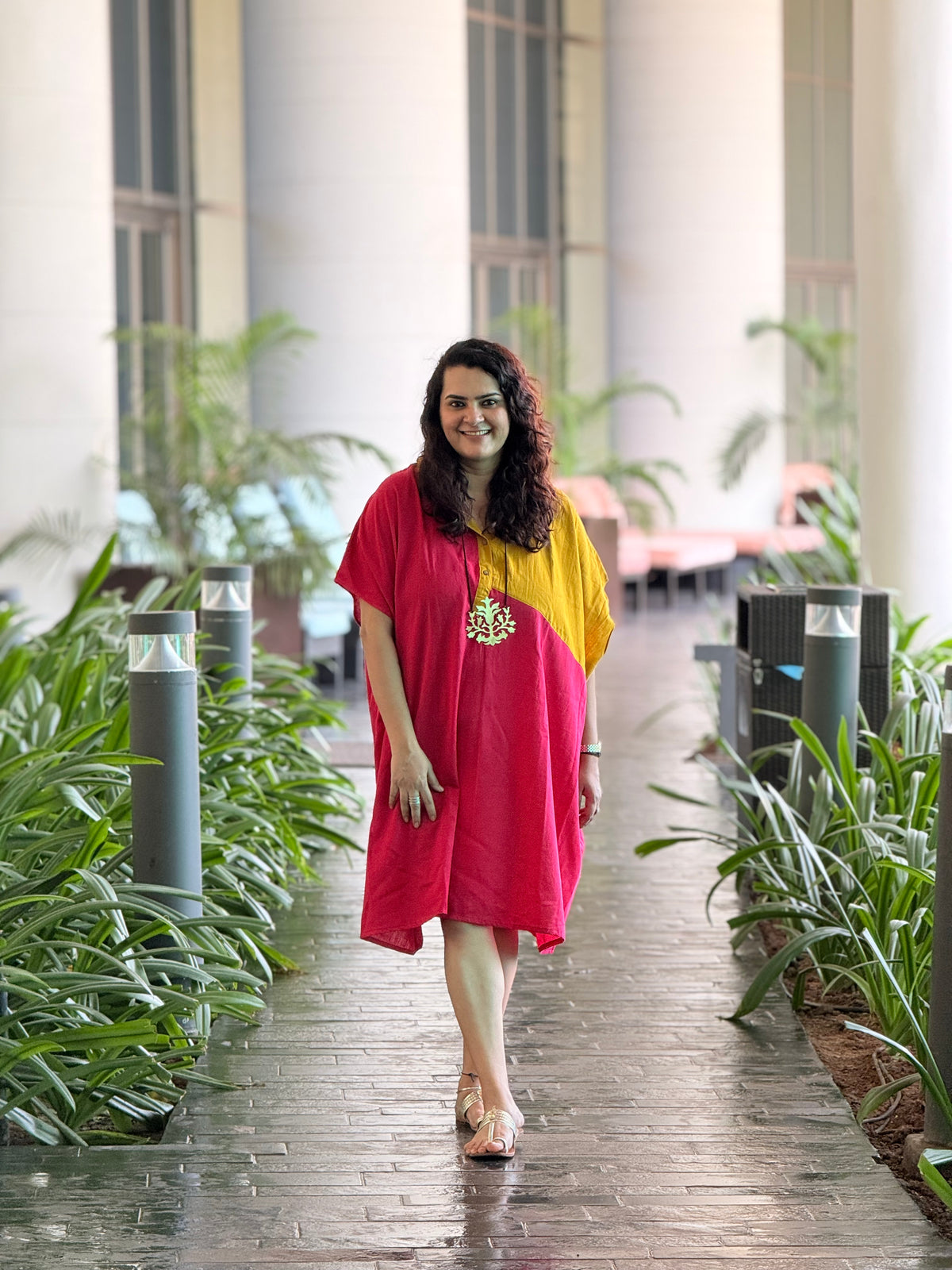 Fuchsia Papaya Kaftan Dress - Fuchsia