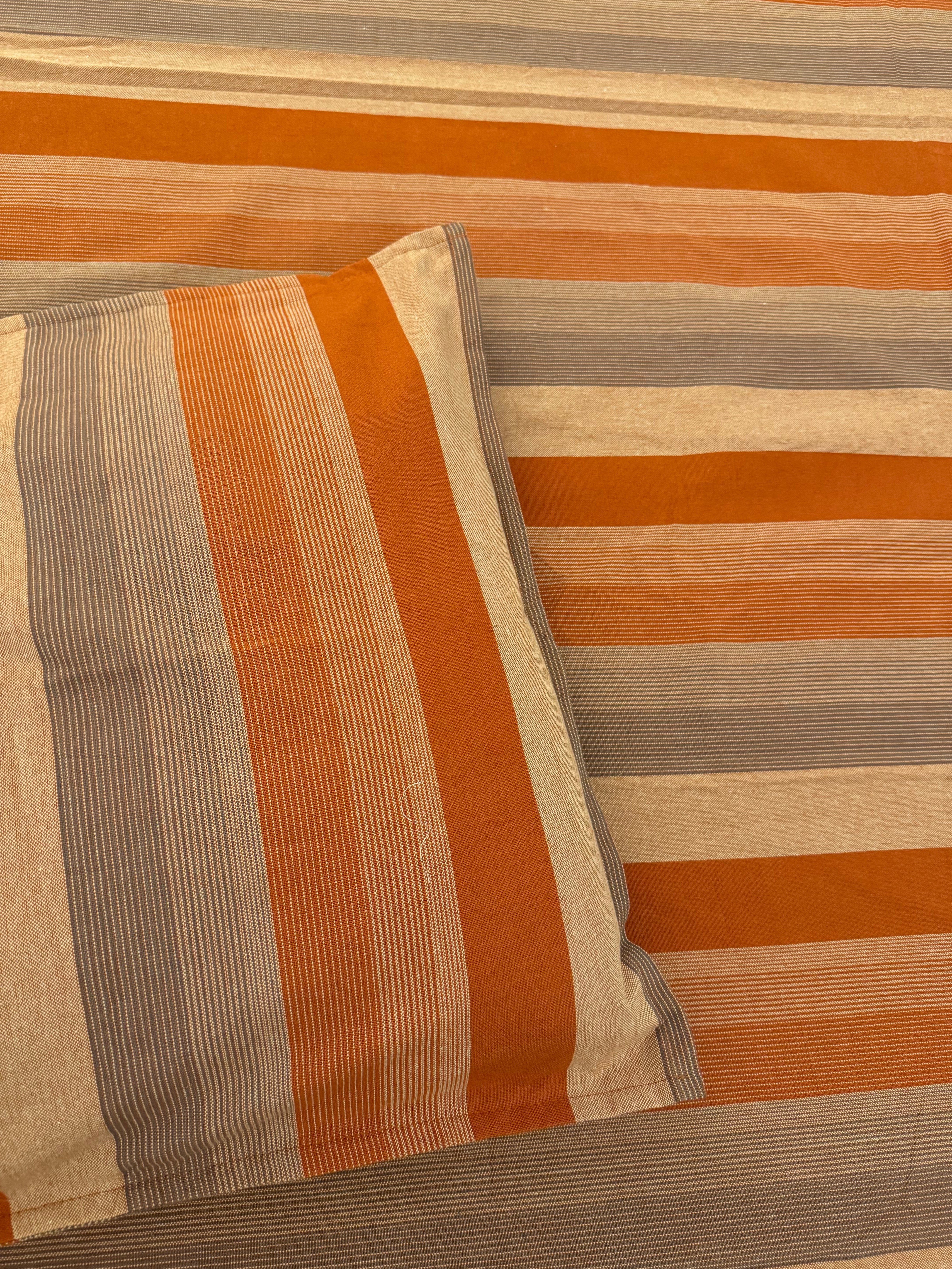 Handloom Orange Stripe King Bedsheet