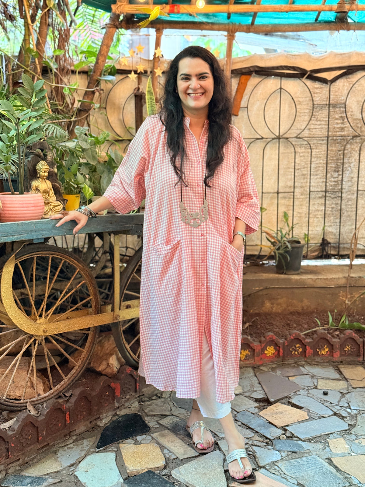Rose Gingham Antifit Kurta