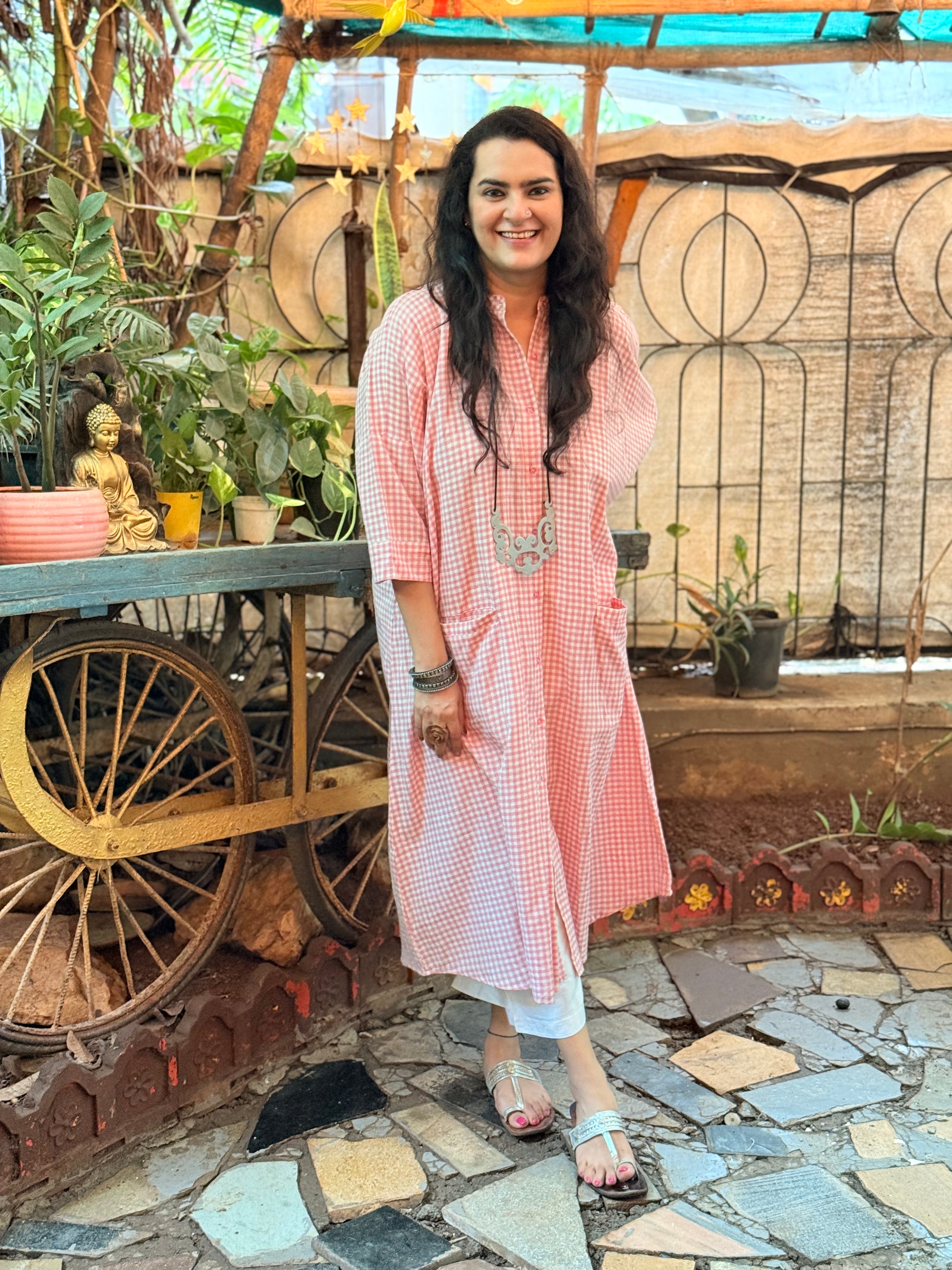 Rose Gingham Antifit Kurta