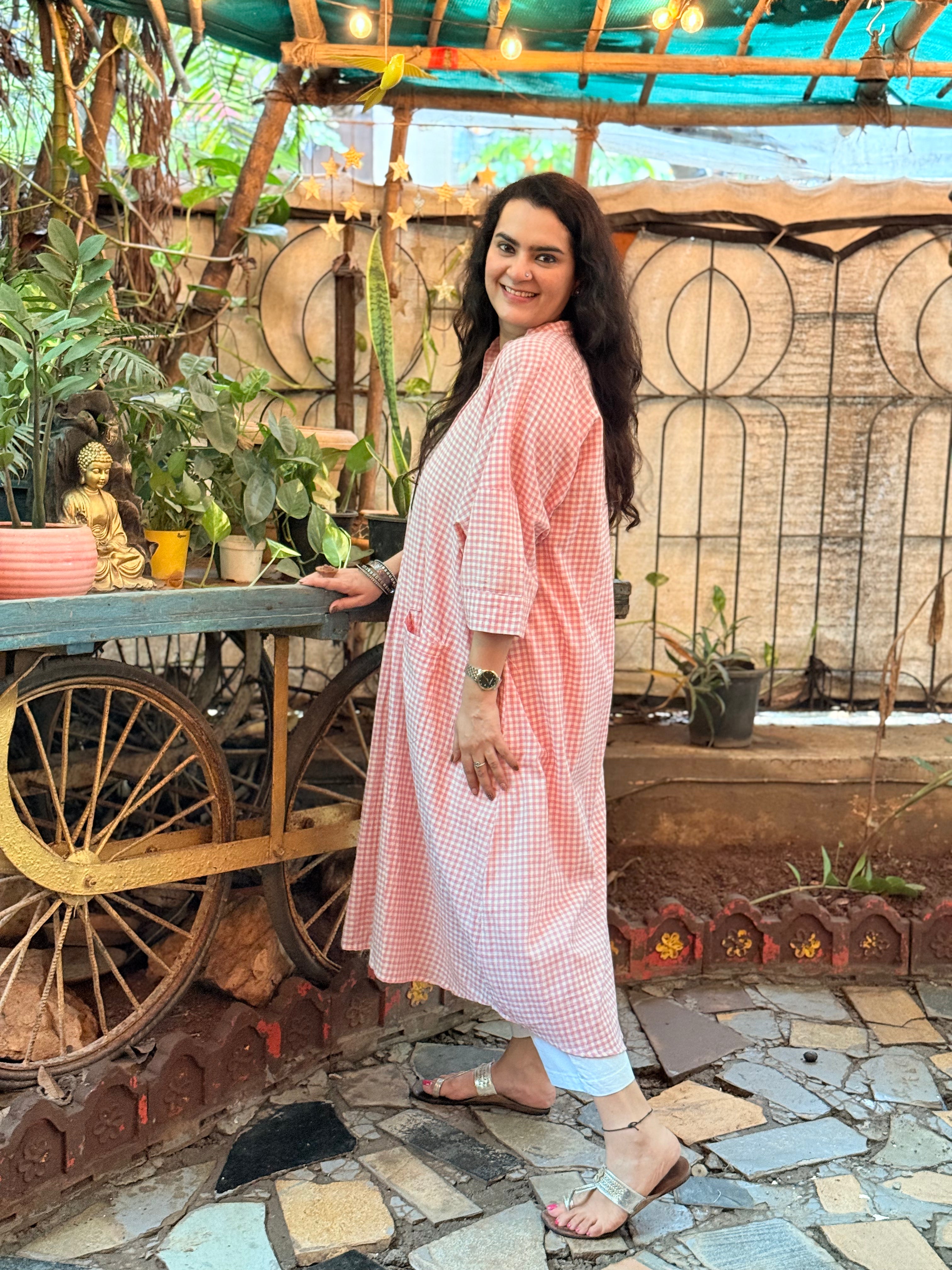Rose Gingham Antifit Kurta