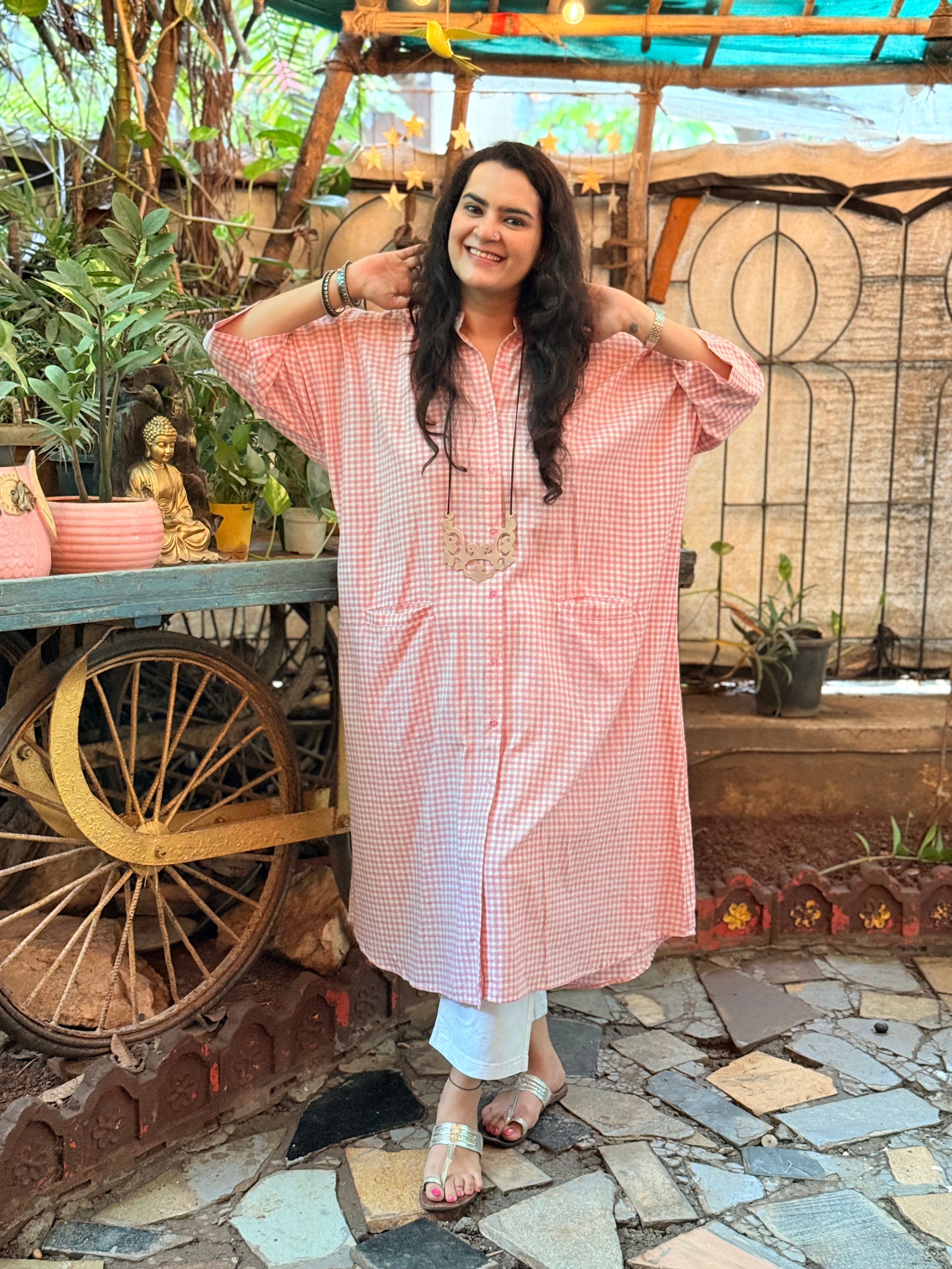 Rose Gingham Antifit Kurta
