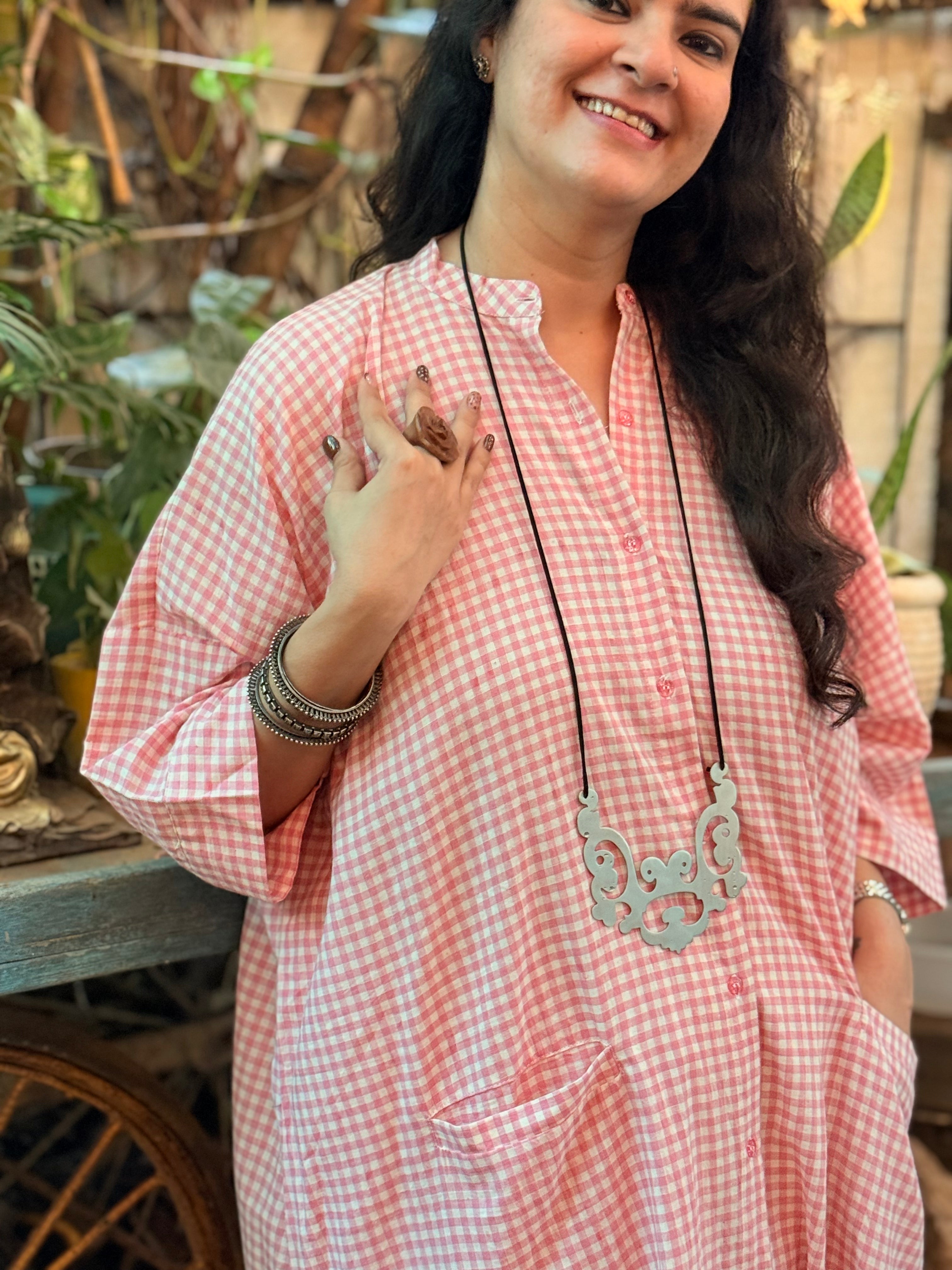 Rose Gingham Antifit Kurta