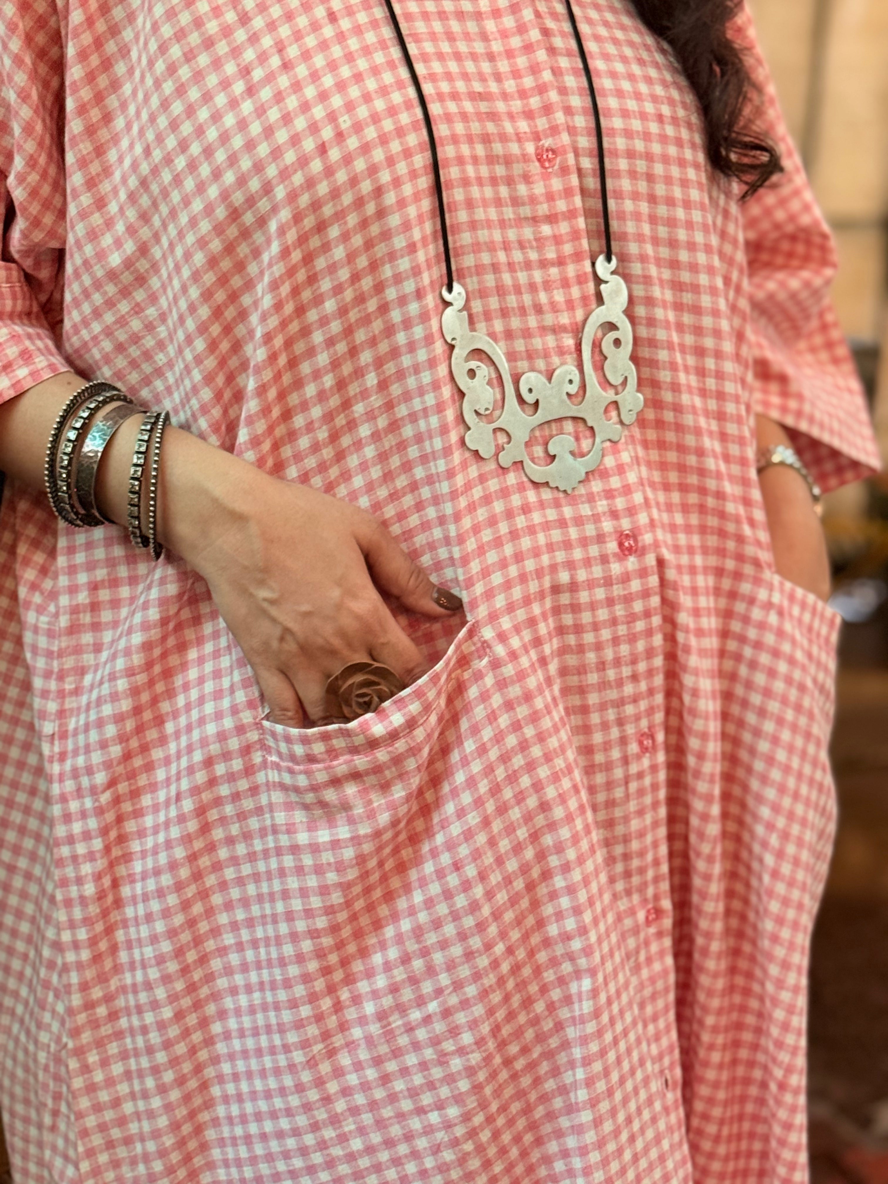 Rose Gingham Antifit Kurta