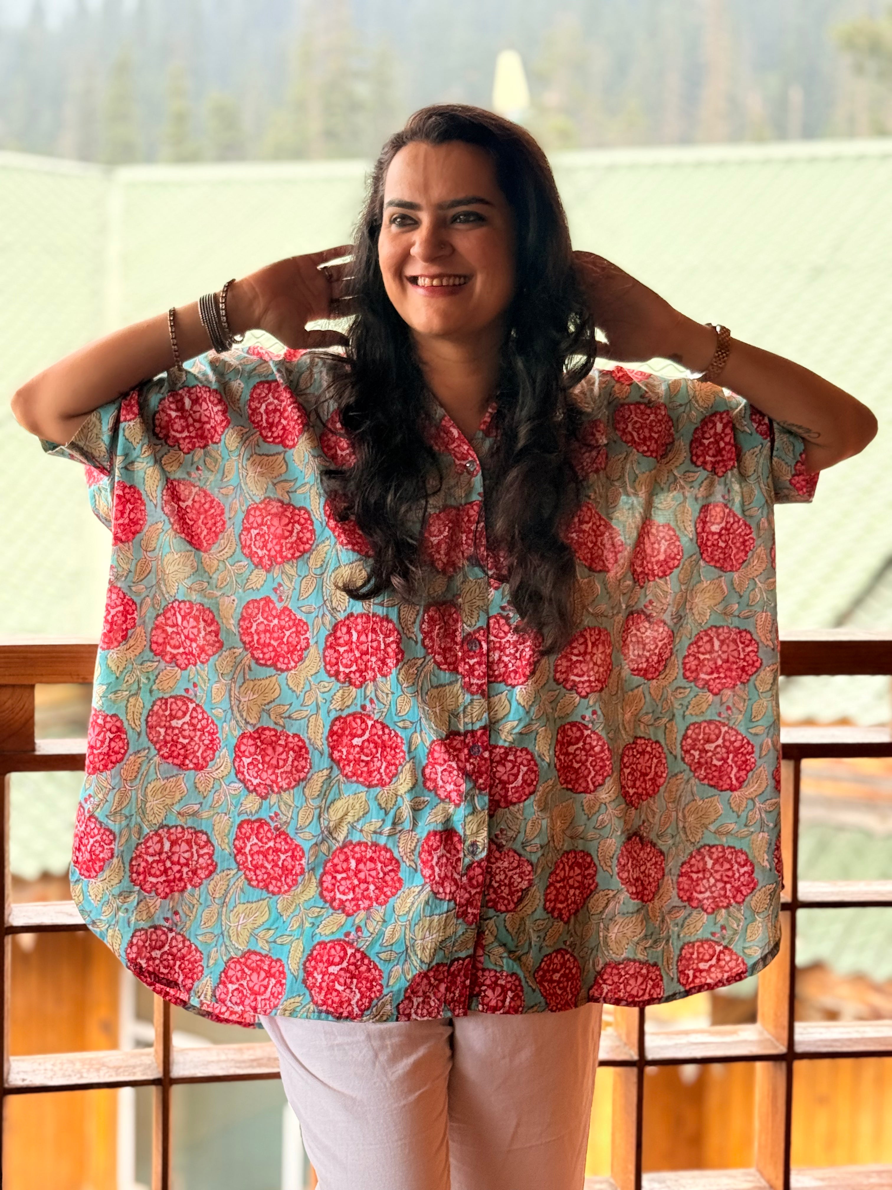 Hydrangea Hues Kaftan Shirt