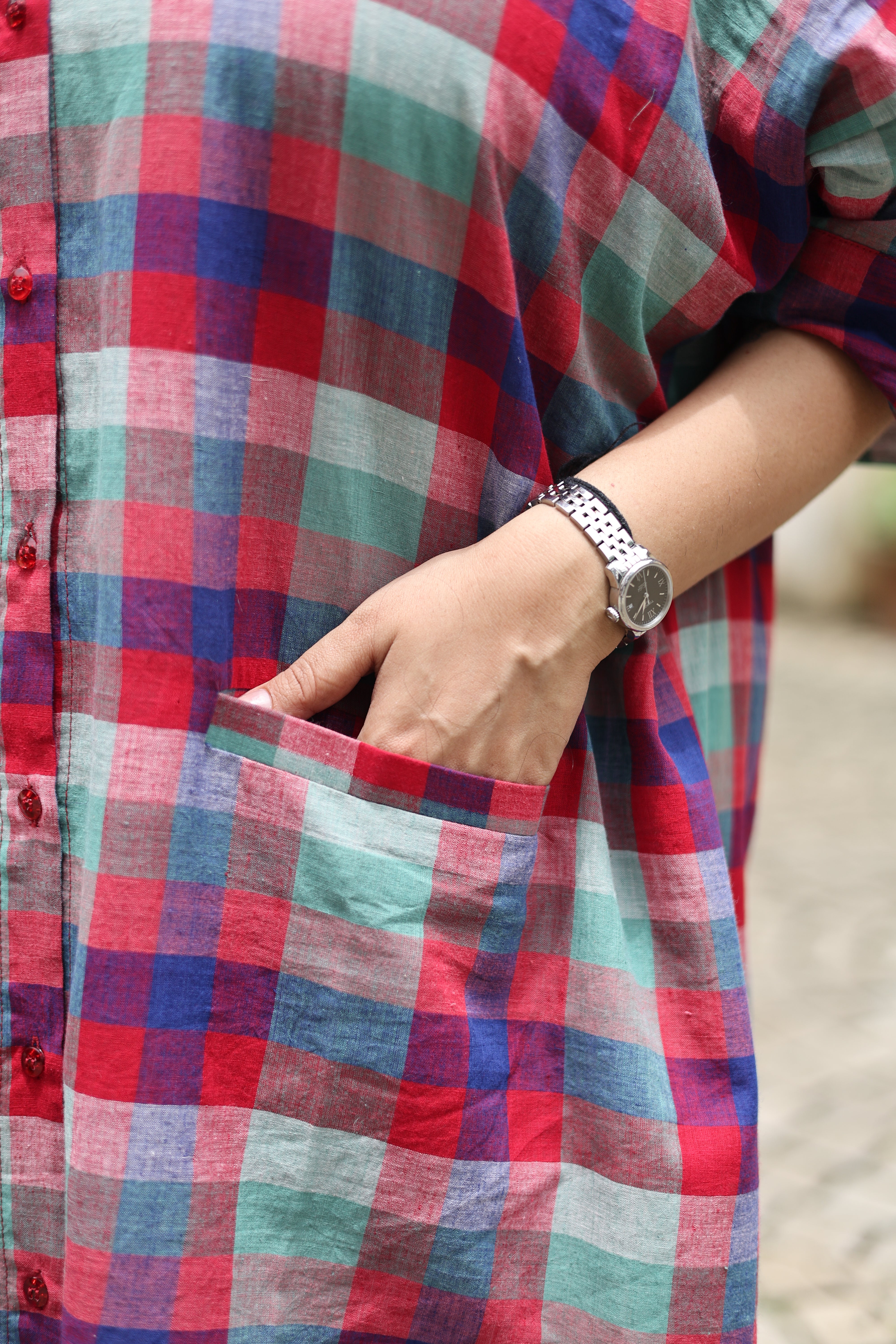 Madras Checks Antifit Kurta Red