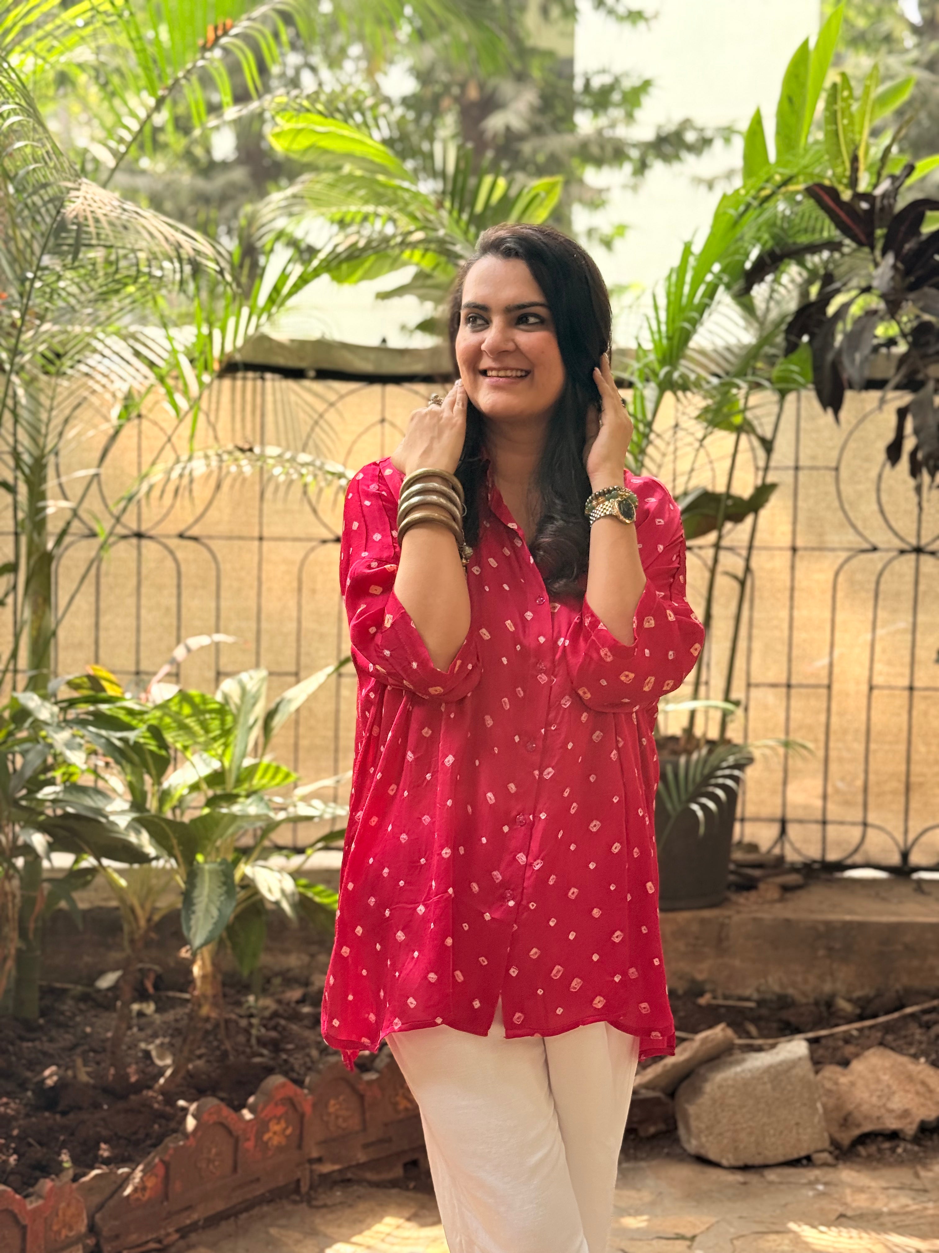 Bandhani Antifit Shirt - Pink