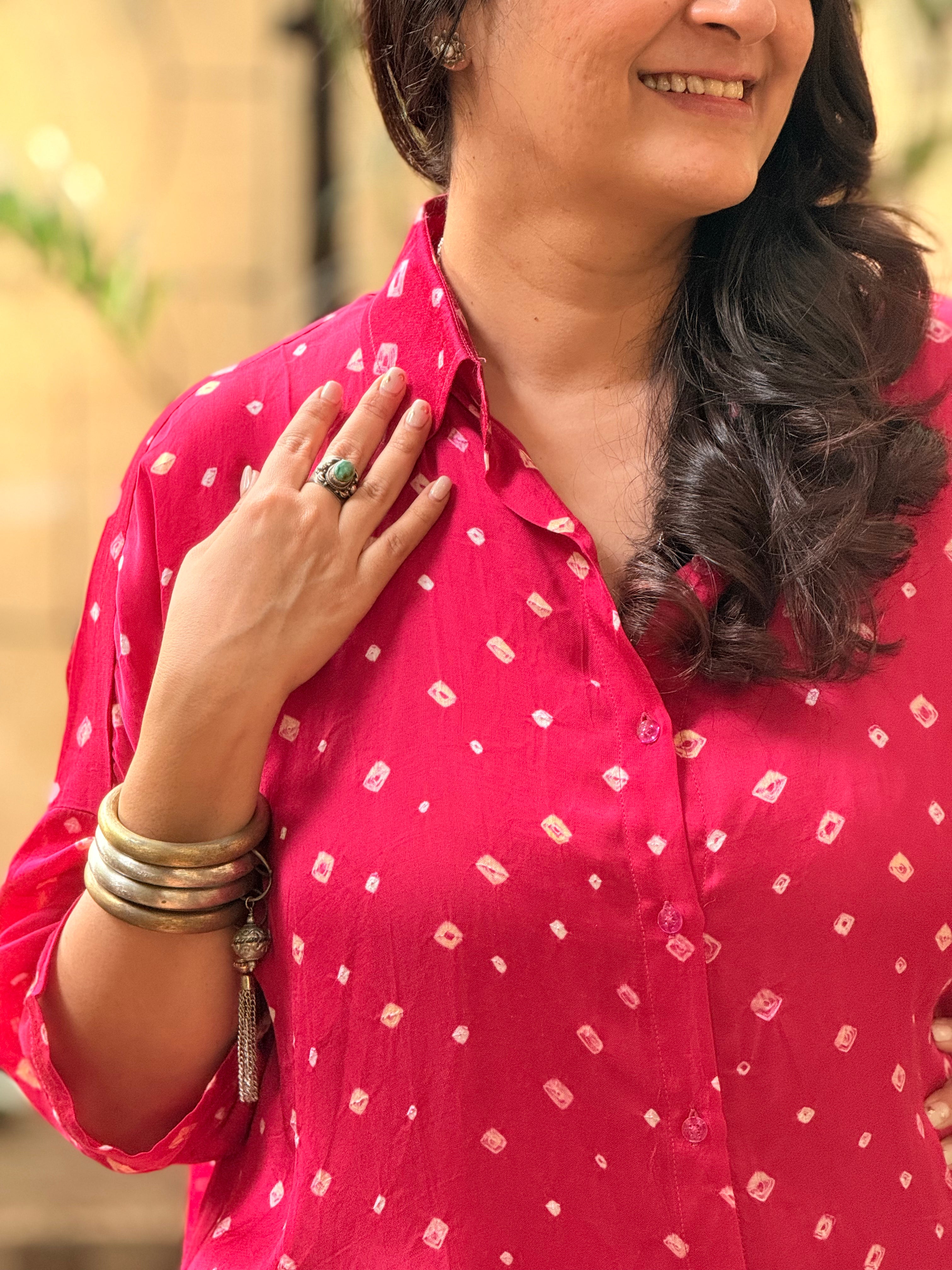 Bandhani Antifit Shirt - Pink