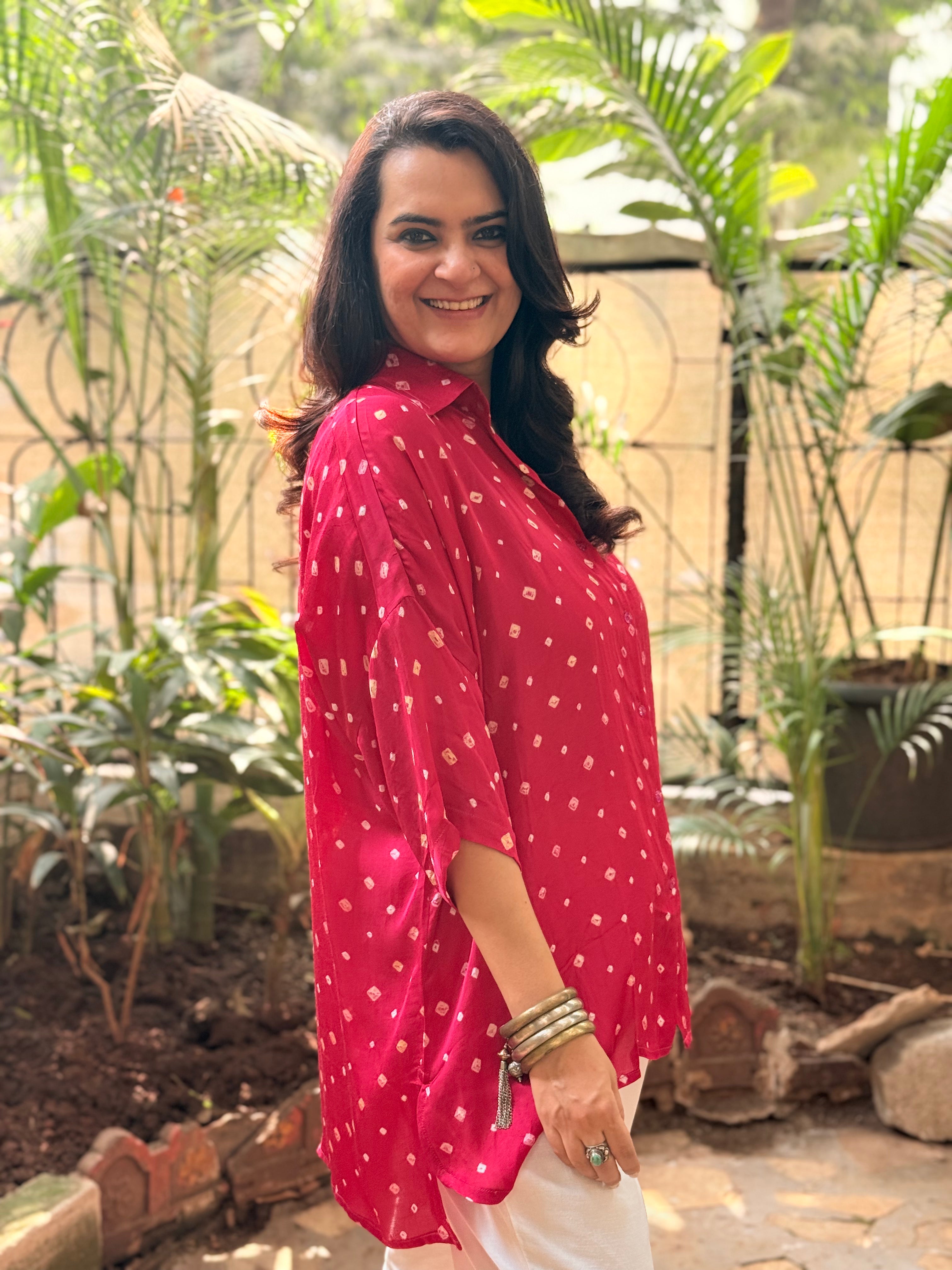 Bandhani Antifit Shirt - Pink