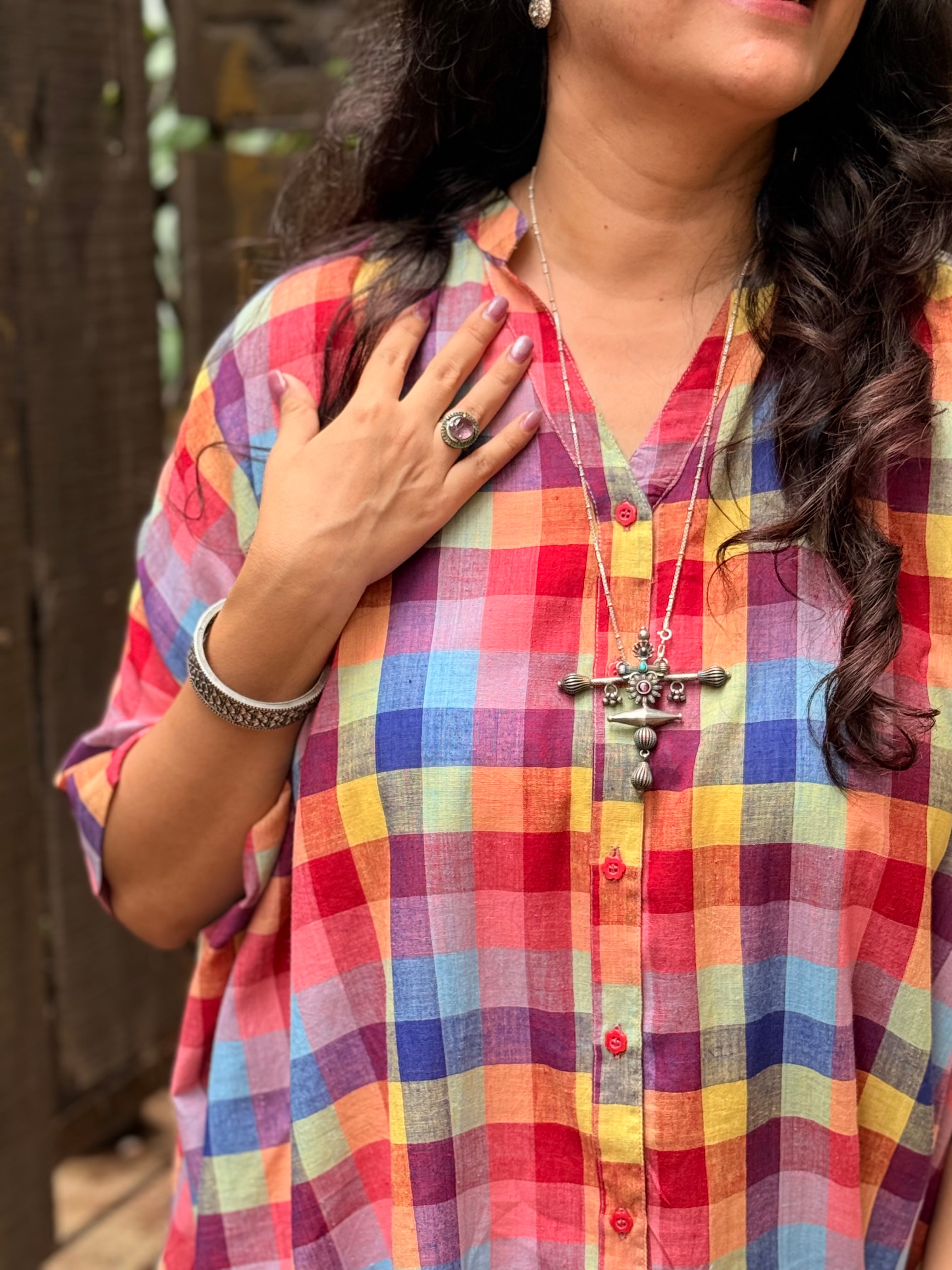 Madras Check Kaftan Shirt