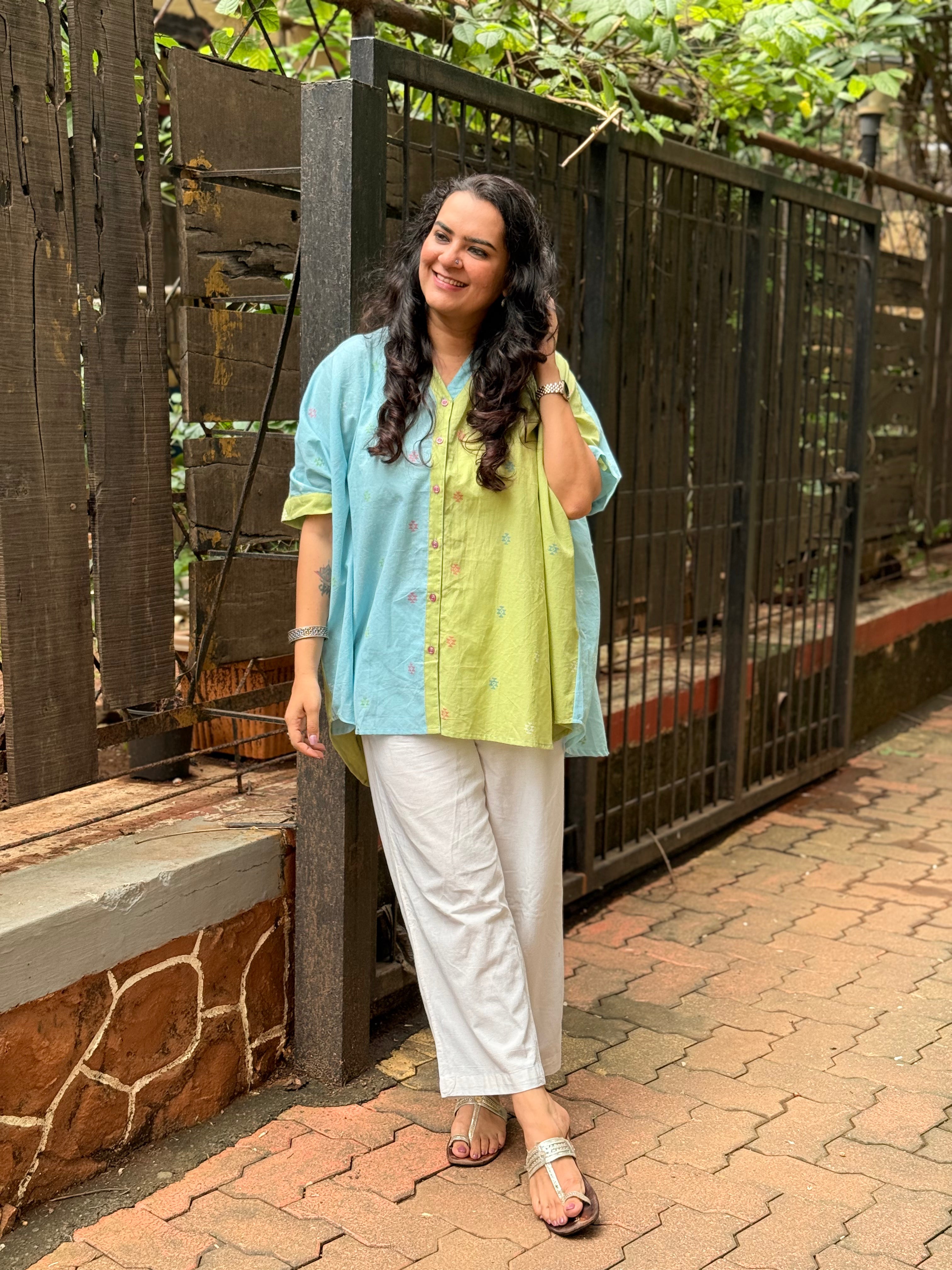 Pastel Jamdani Kaftan Shirt