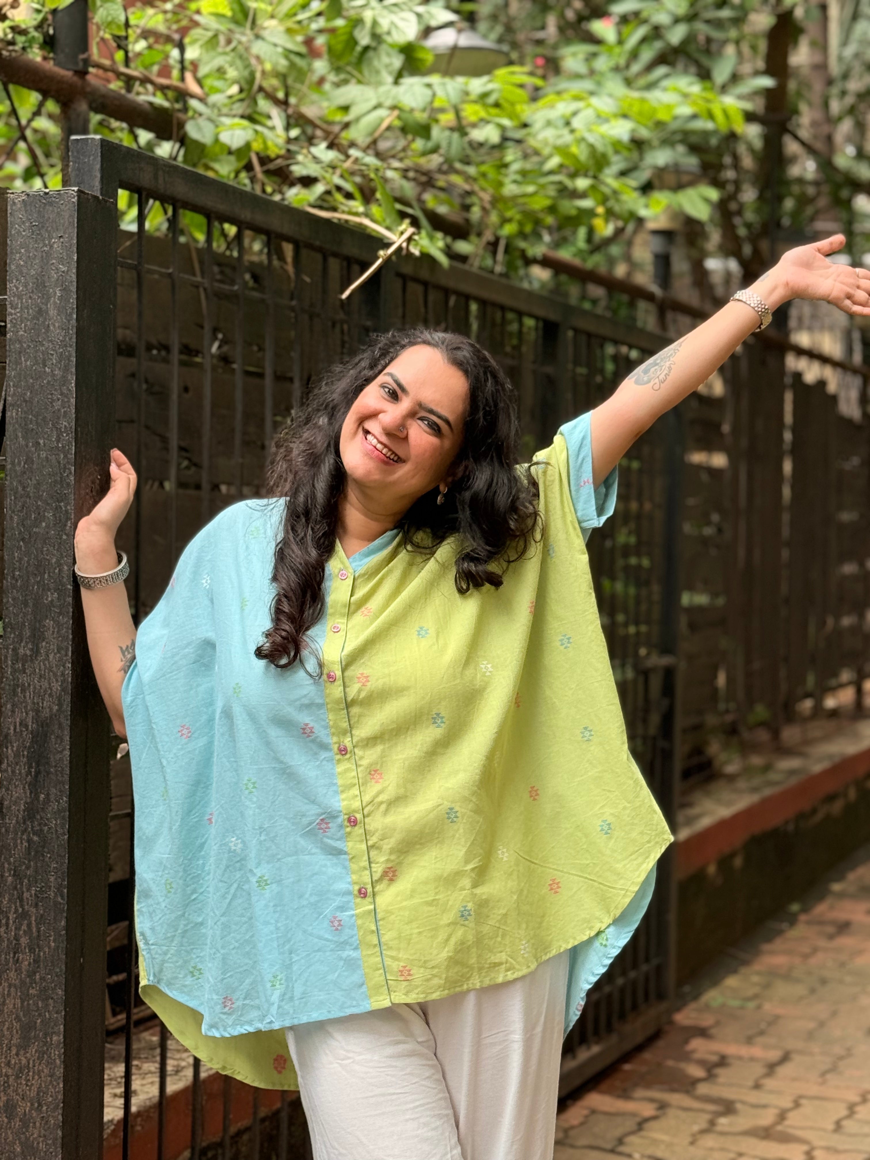 Pastel Jamdani Kaftan Shirt