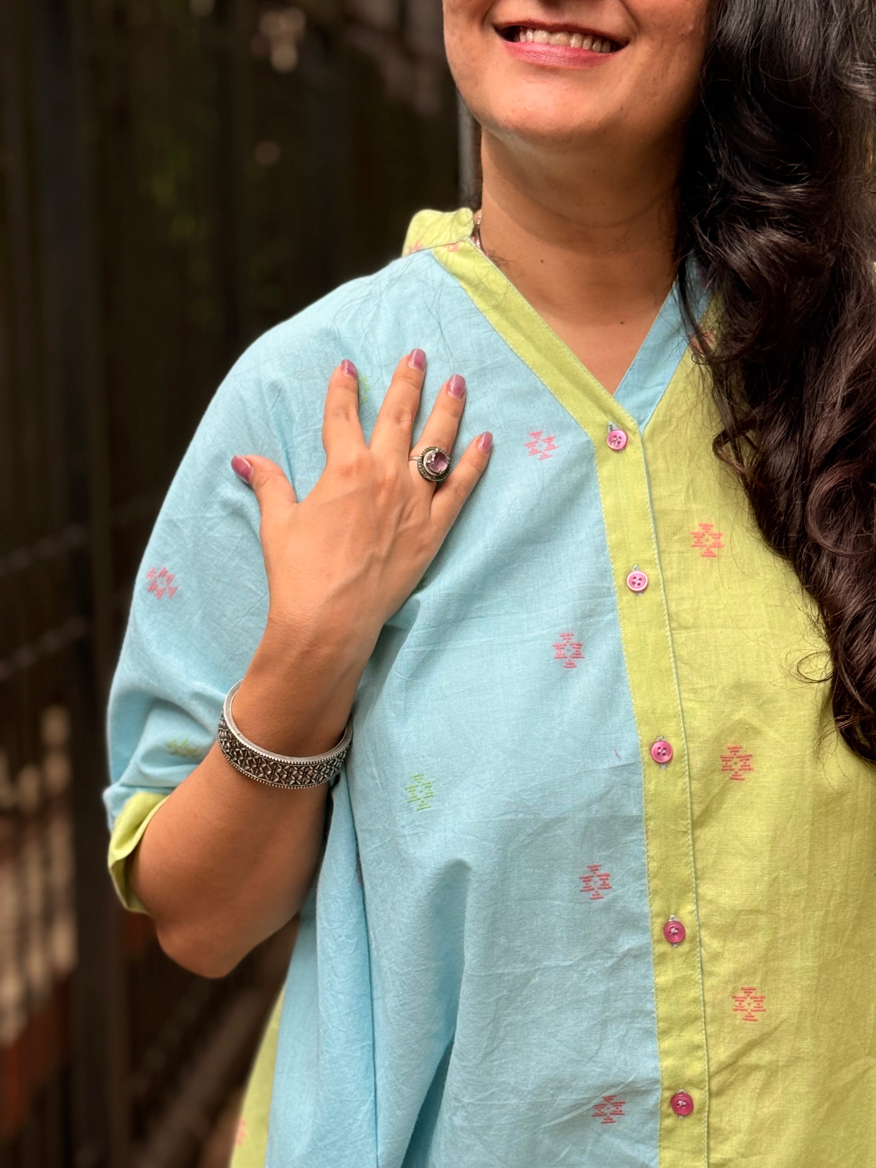 Pastel Jamdani Kaftan Shirt