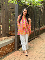 Madras Check Kaftan Shirt - Pastel Neon