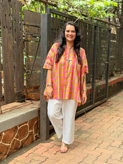 Madras Check Kaftan Shirt - Pastel Neon