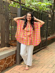 Madras Check Kaftan Shirt - Pastel Neon