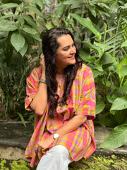 Madras Check Kaftan Shirt - Pastel Neon