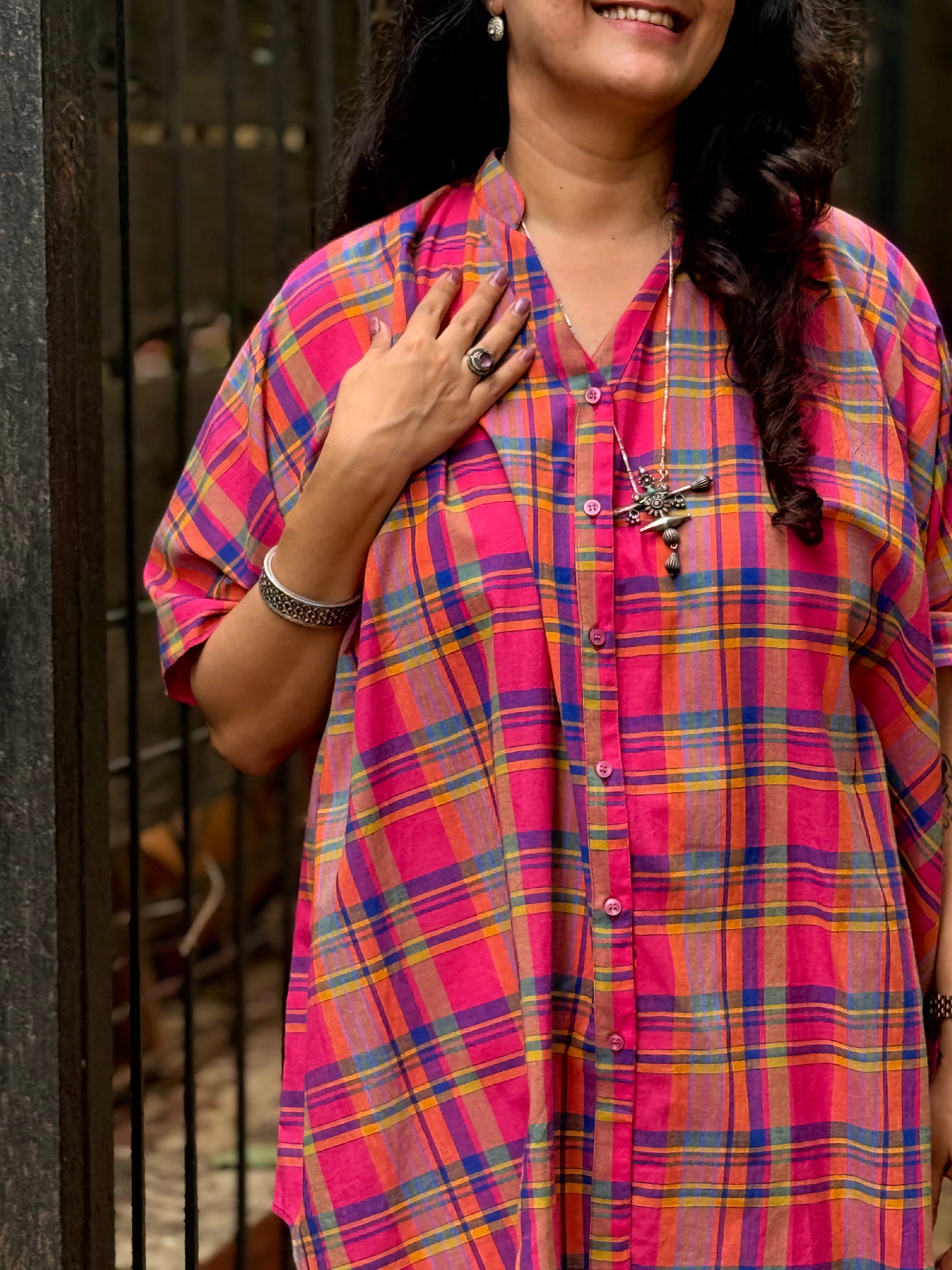 Madras Check Kaftan Shirt