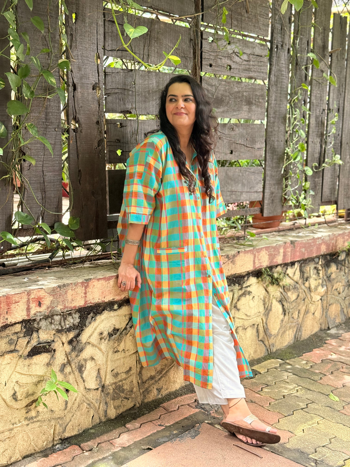 Madras Check Antifit Kurta - Teal