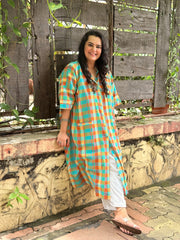 Madras Check Antifit Kurta - Teal