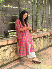 Madras Check Antifit Kurta - Fuchsia
