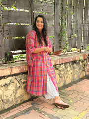 Madras Check Antifit Kurta - Fuchsia