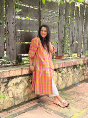 Madras Check Antifit Kurta - Pastel Neon