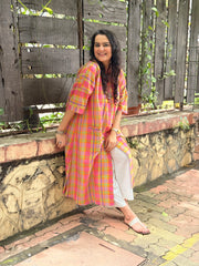 Madras Check Antifit Kurta - Pastel Neon