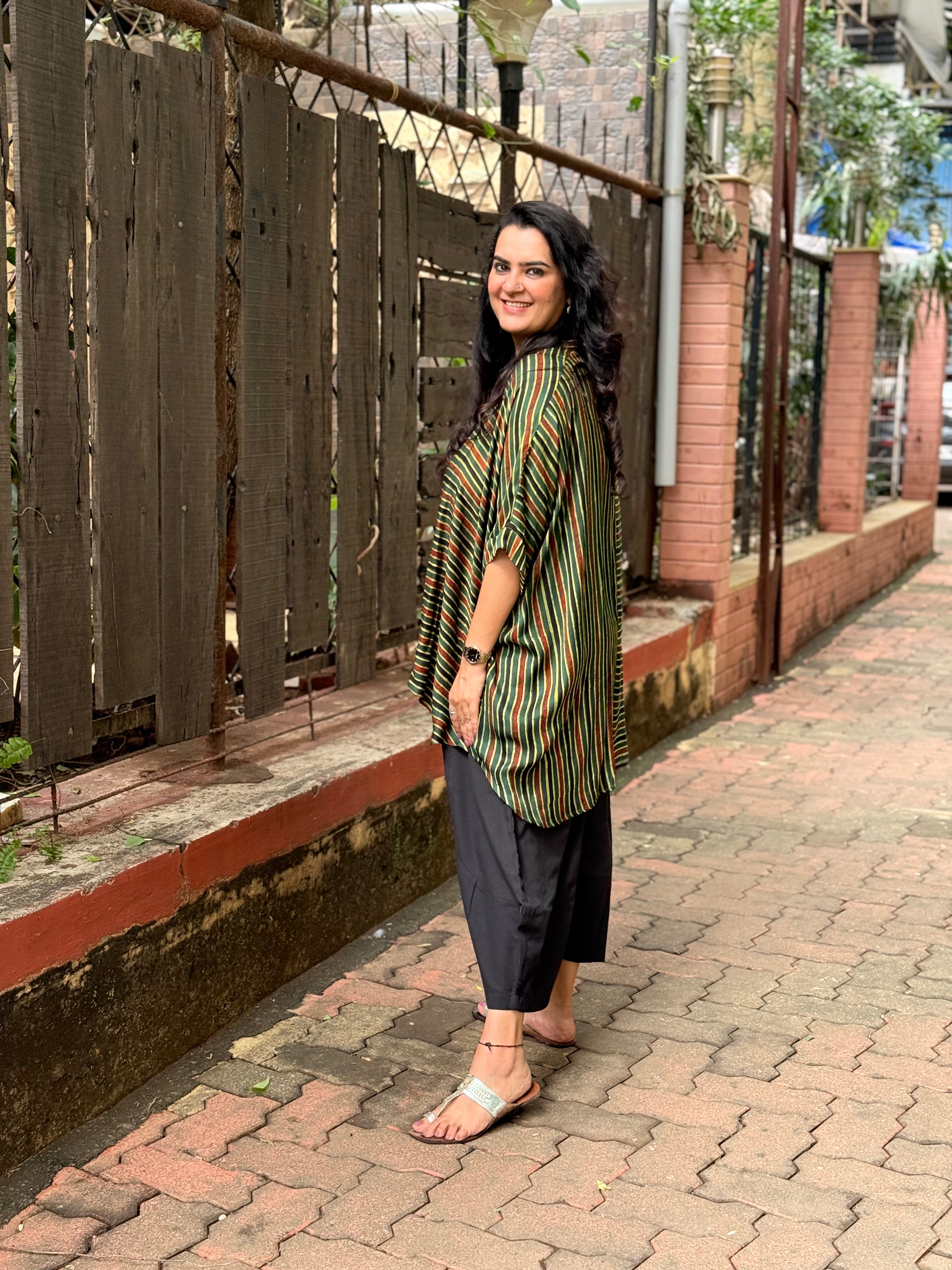 Ajrak Stripe Kaftan Shirt - Green