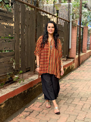 Ajrak Stripe Kaftan Shirt - Red