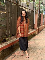 Ajrak Stripe Kaftan Shirt - Red