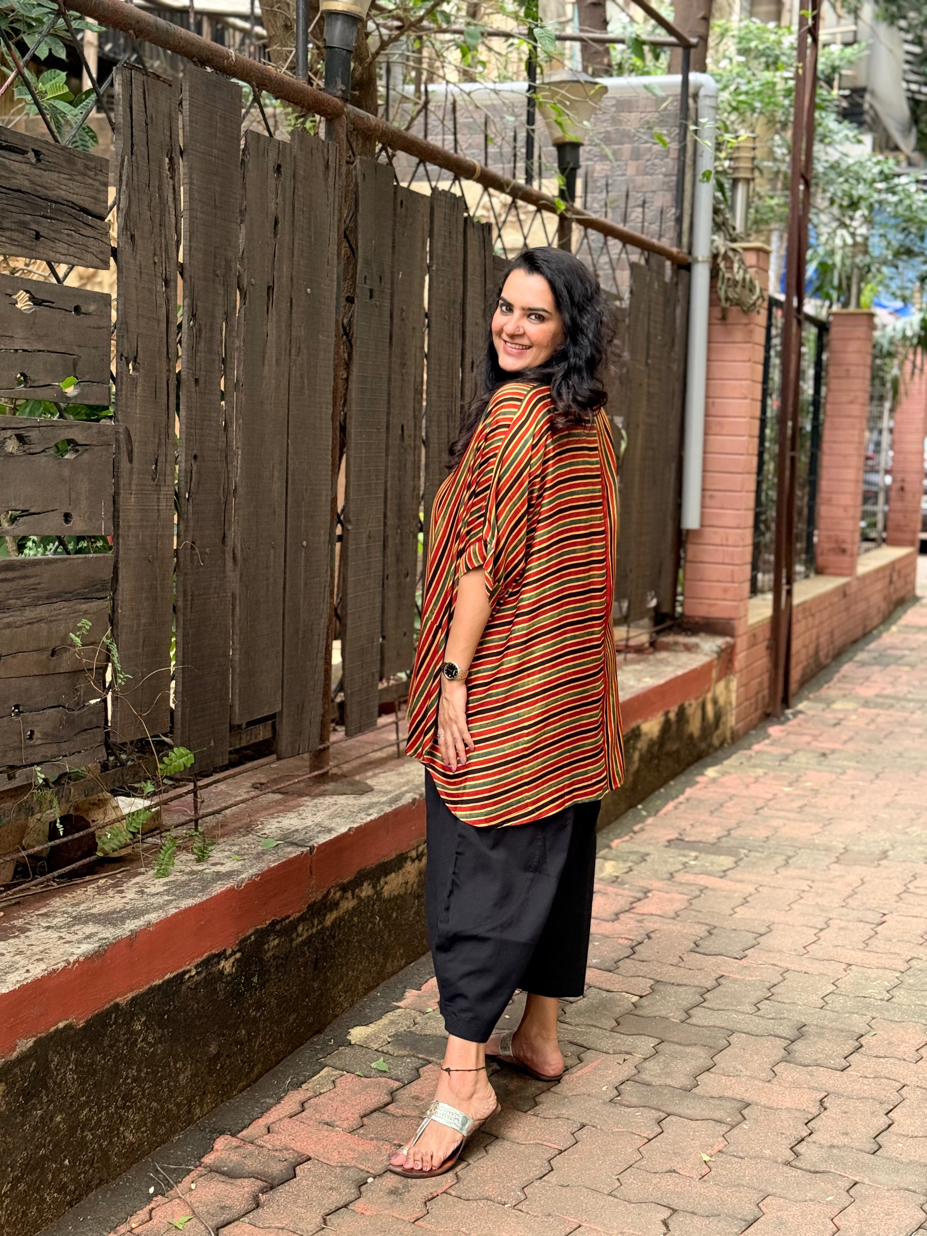 Ajrak Stripe Kaftan Shirt - Red
