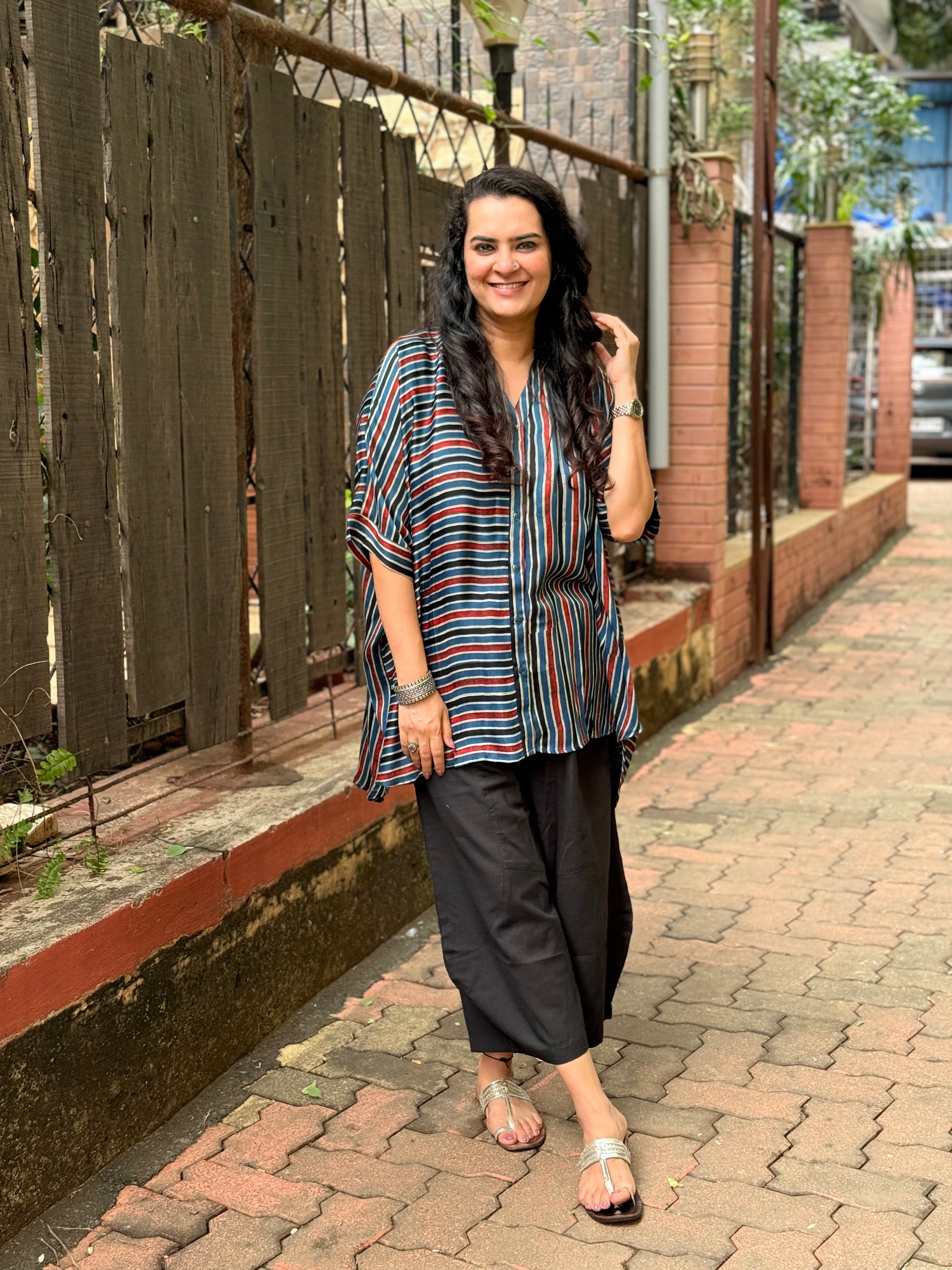 Ajrak Stripe Kaftan Shirt - Indigo