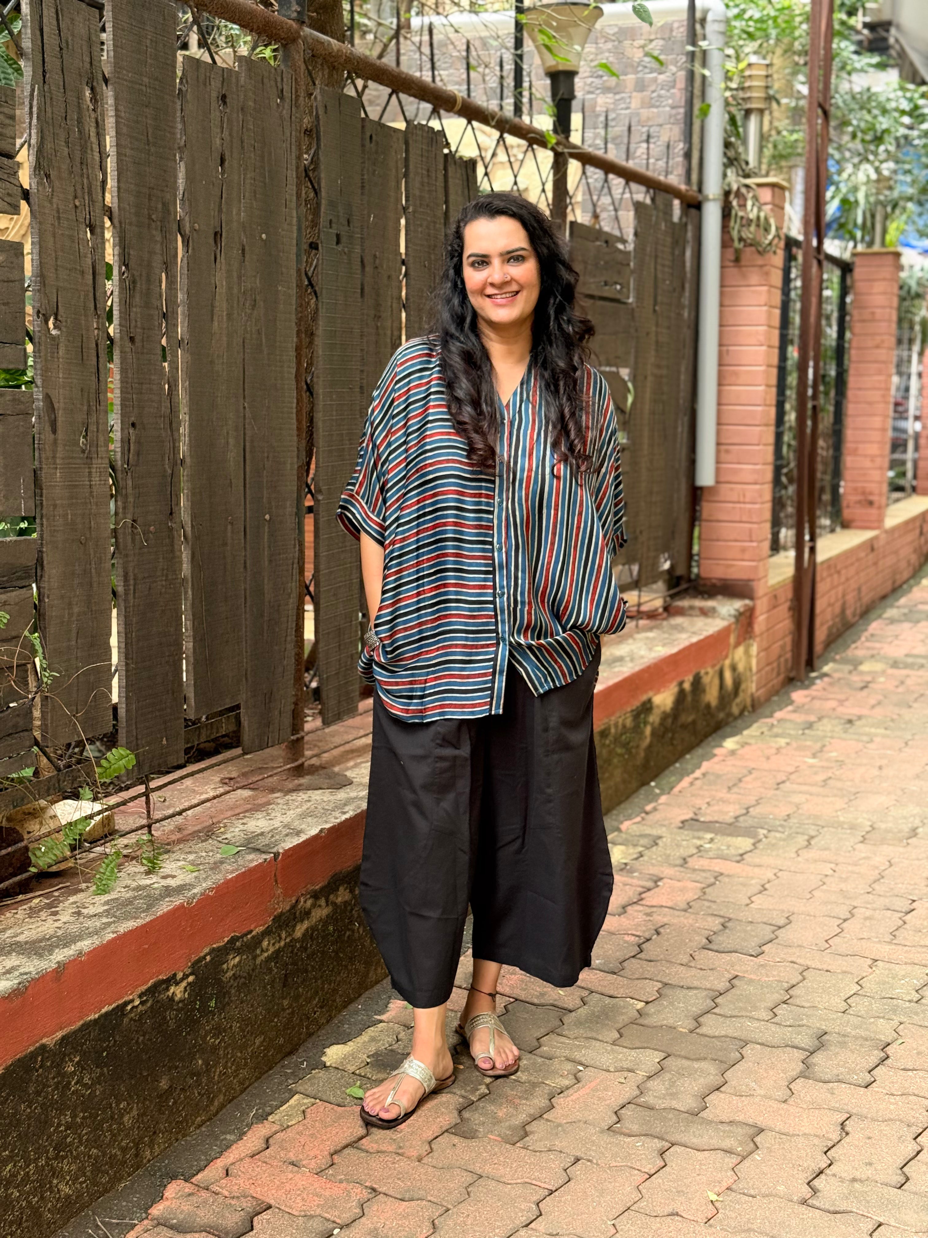 Ajrak Stripe Kaftan Shirt - Indigo